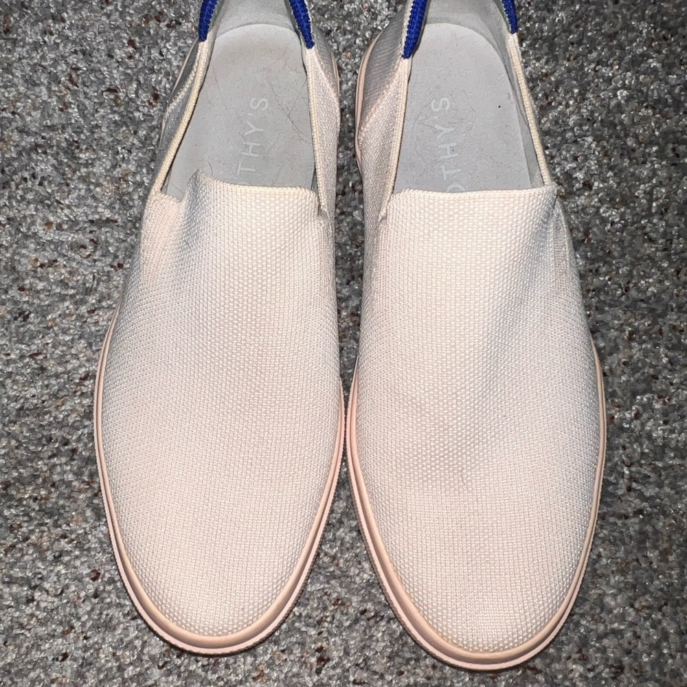 Rothy's Cream and Blue Slip-On Loafers